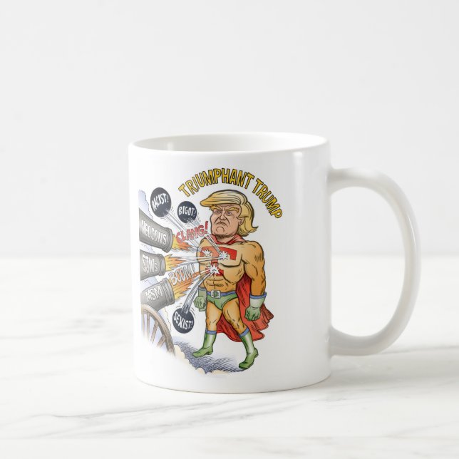 Triumphant Trump Super Hero White Mug (Right)