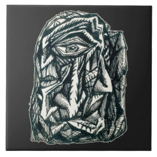 Triumvirate, ink drawing ceramic tile
