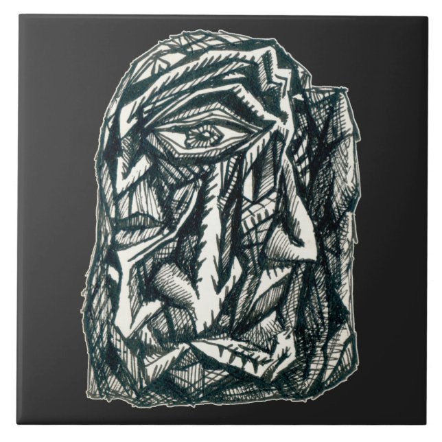 Triumvirate, ink drawing ceramic tile (Front)