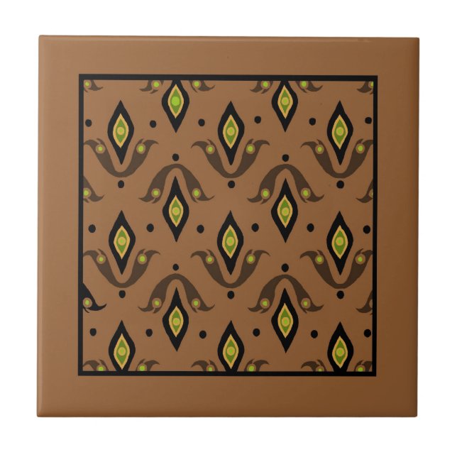 Trivet,  Brown, Black, Gold Fleur de Lys Pattern Tile (Front)