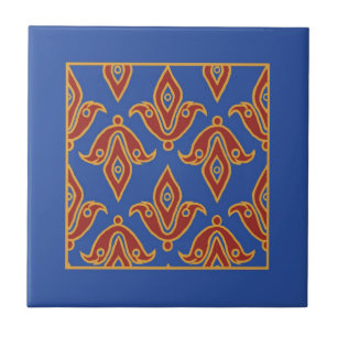Trivet, Burgundy, Blue, Gold Fleur de Lys Pattern Ceramic Tile