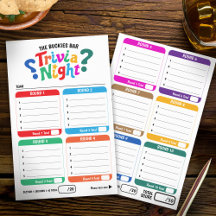 Trivia gaming 50 questions answer sheets