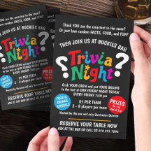 Trivia Night game night colourful quiz promotional