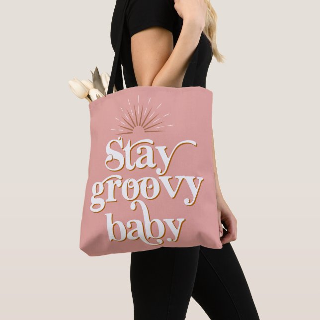 TRIXIE 70's Retro Pink Stay Groovy Baby Hippie Tote Bag (Close Up)