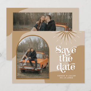 TRIXIE Beige Retro Arched Photo Save the Date Invitation
