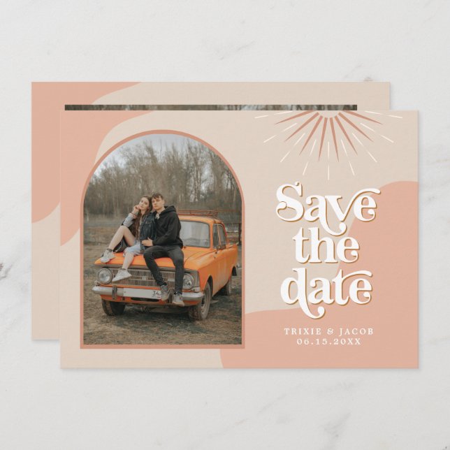 TRIXIE Blush Retro Arched Photo Save the Date Invitation (Front/Back)