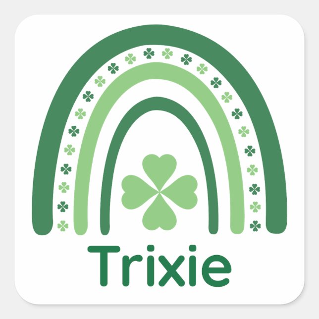 Trixie Name Clover Boho Rainbow Square Sticker (Front)