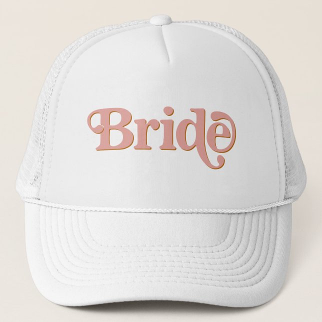 TRIXIE Retro 70's Themed Blush and Orange Bride Trucker Hat (Front)