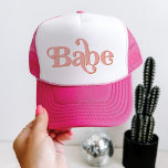 TRIXIE Retro 70's Themed Groovy Babe Bachelorette Trucker Hat<br><div class="desc">This babe bachelorette trucker hat features a retro 70's themed font in creamy orange colouring. Order the white bride option for the bride-to-be and the coordinating orange 'babe' hats for your bachelorette group. Colours are editable! Click 'edit design' to create your own colours.</div>