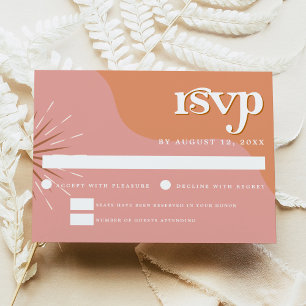 TRIXIE Retro Pink Orange 70's Themed Wedding RSVP  Invitation