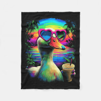 Trocal Duck with Sungles Iced Coffee Beach Summer Fleece Blanket