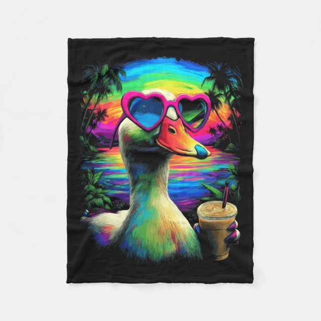 Trocal Duck with Sungles Iced Coffee Beach Summer Fleece Blanket (Front)