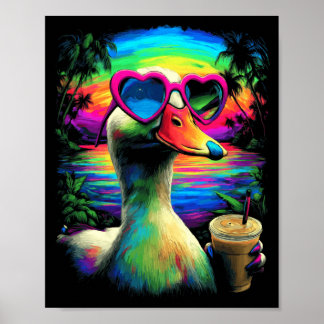 Trocal Duck with Sungles Iced Coffee Beach Summer Poster
