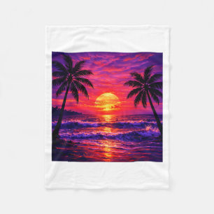 Trocal Retro Sunset Palm Tree Beach Summer Fleece Blanket