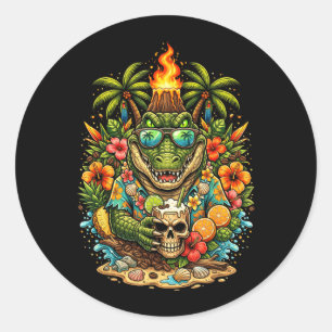 Trocal Tiki Crocodile Coffee Skull Volcano Hawaii Classic Round Sticker