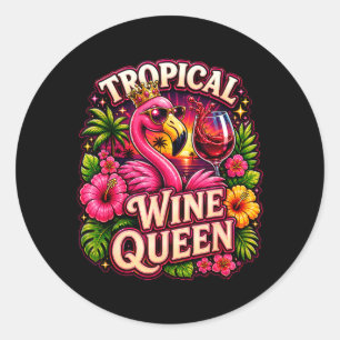 Trocal Wine Queen Flamingo Sunset Beach Vacation Classic Round Sticker