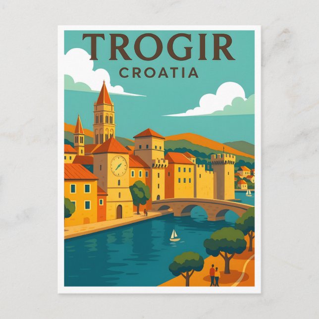 Trogir Croatia Vintage Travel Poster Postcard (Front)