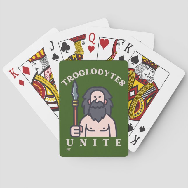 "TROGLODYTES UNITE" funny stone age caveman   Playing Cards (Back)