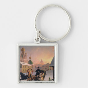 Troika on the Street in St. Petersburg, 1850s Key Ring