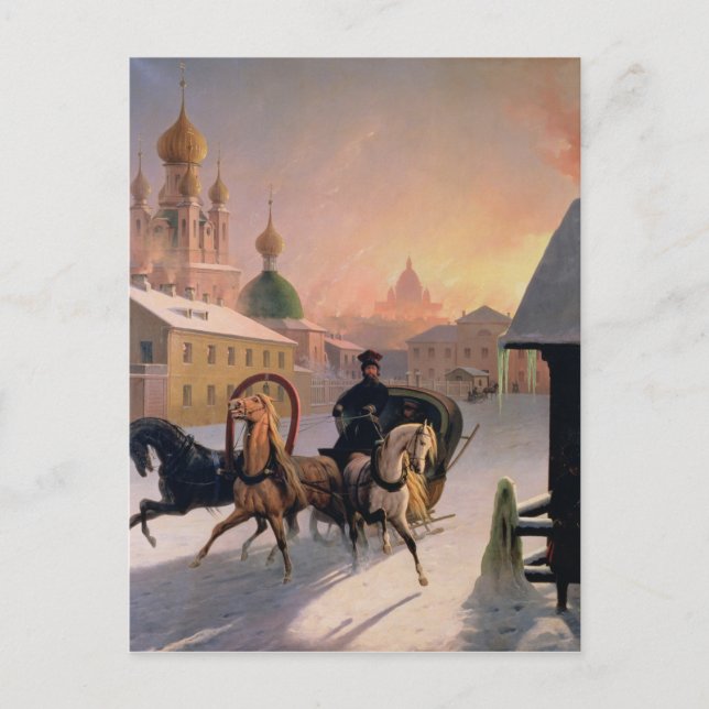 Troika on the Street in St. Petersburg, 1850s Postcard (Front)