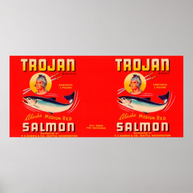 Trojan Brand Salmon Label- Red Poster (Front)