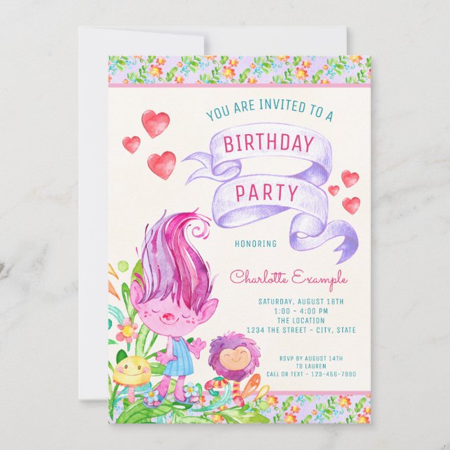 Troll Any Number Birthday Party Invitations (Front)