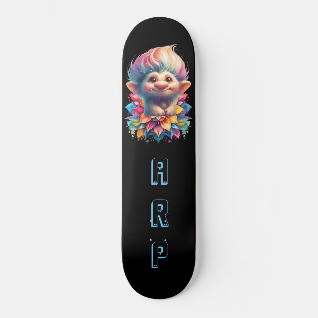 *~* Troll AP89 Neon Black Initials Fun Flower Skateboard (Front)