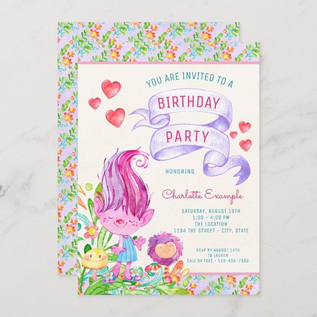 Troll Birthday Party Invitations (Front/Back)