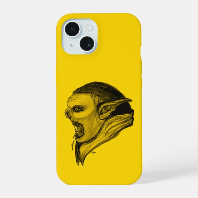 Troll in Black and Yellow Design iPhone 15 Case (Back)