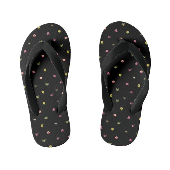 troll pattern black kid's thongs (Footbed)