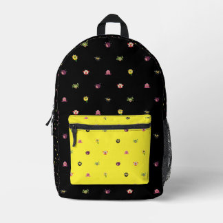 troll pattern yellow pocket printed backpack