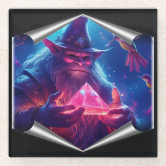 Troll With Glowing Glass Pyramid And Hummingbirds Coaster