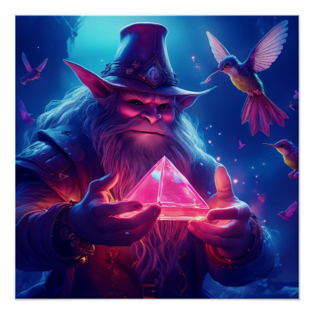 Troll With Glowing Glass Pyramid And Hummingbirds Poster (Front)