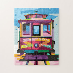 Trolley in San Francisco CA Colourful Pop Art Jigsaw Puzzle
