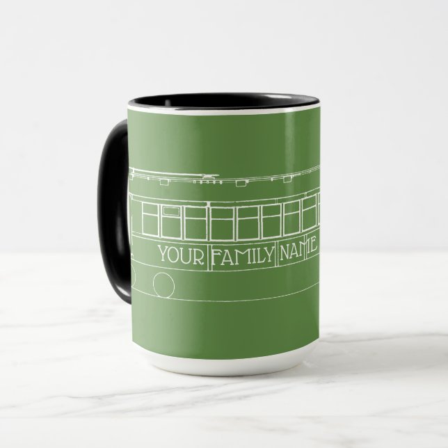 TROLLEY TRAIN STREETCAR white +YOUR FAMILY NAME Mug (Front Left)