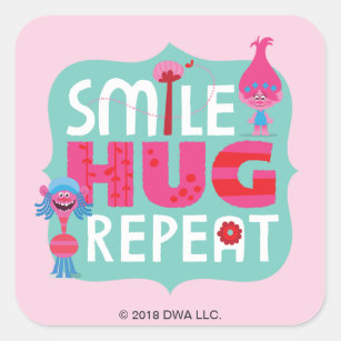 Trolls   Smile, Hug, Repeat Square Sticker