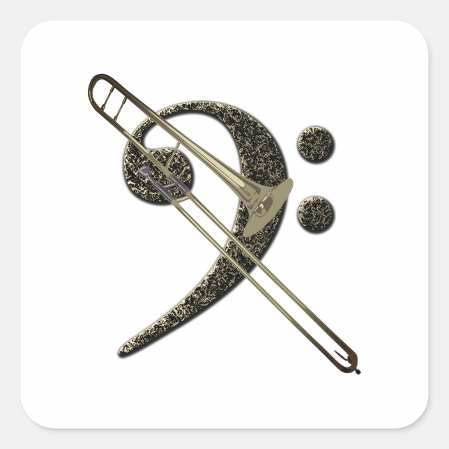 Trombone Bass Clef Music Instrument Square Sticker (Front)