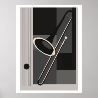 Trombone Bauhaus Print, Mid Century Modern Music Poster