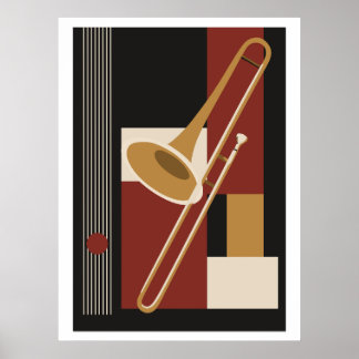 Trombone Bauhaus Print, Mid Century Modern Music Poster