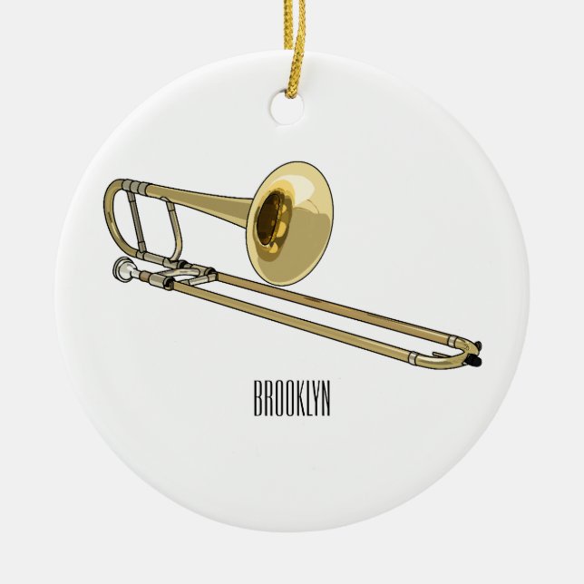 Trombone cartoon illustration ceramic ornament (Front)