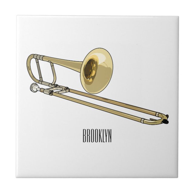 Trombone cartoon illustration ceramic tile (Front)