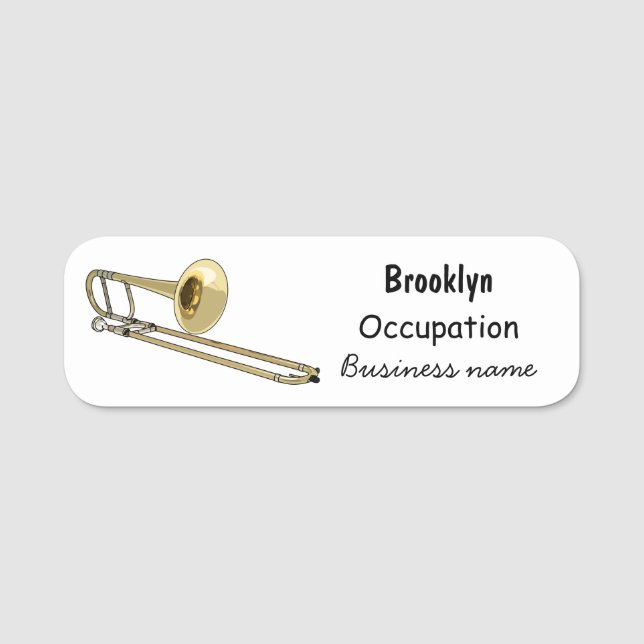 Trombone cartoon illustration name tag (Front)
