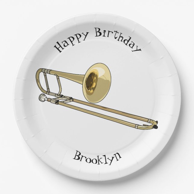Trombone cartoon illustration paper plate (Front)