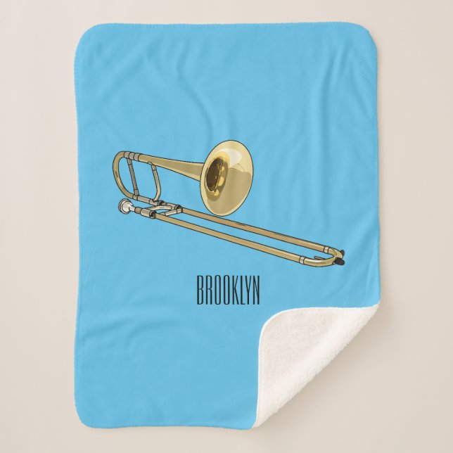 Trombone cartoon illustration sherpa blanket (Front)