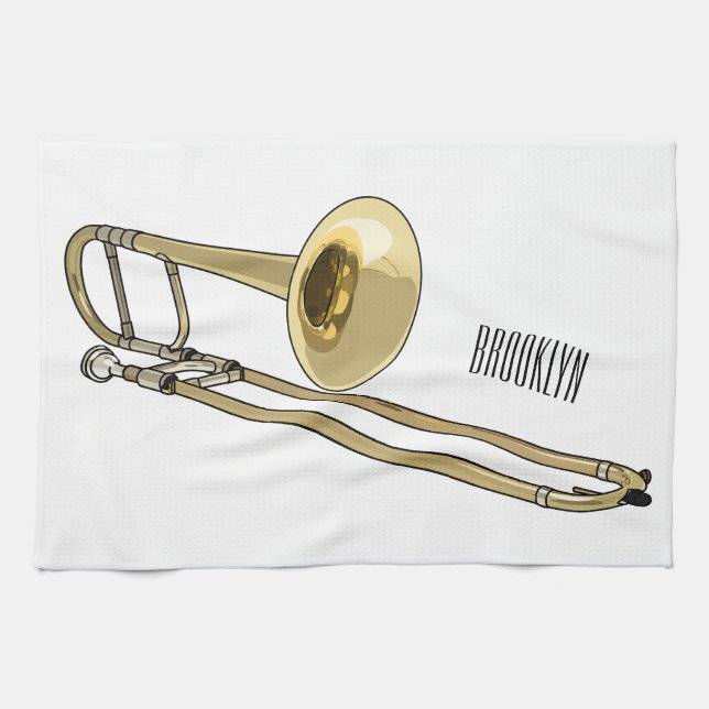 Trombone cartoon illustration tea towel (Horizontal)