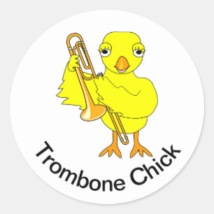 Trombone Chick Classic Round Sticker