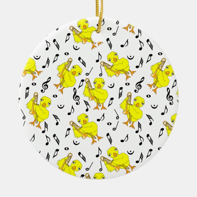Trombone Chick Music Notes Ceramic Ornament (Front)