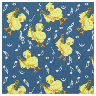 Trombone Chick Music Notes Fabric