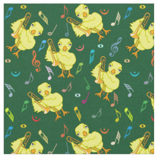 Trombone Chick Music Notes Fabric