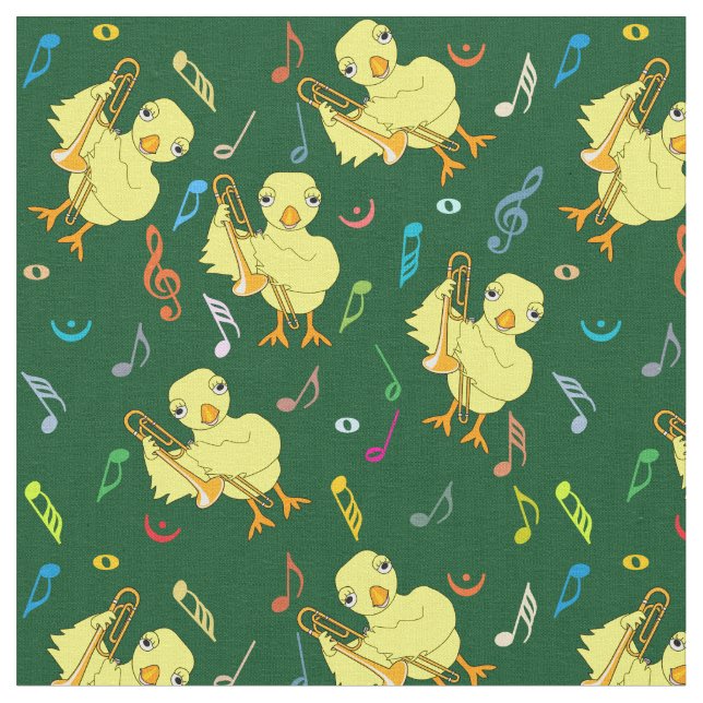 Trombone Chick Music Notes Fabric (Close Up)